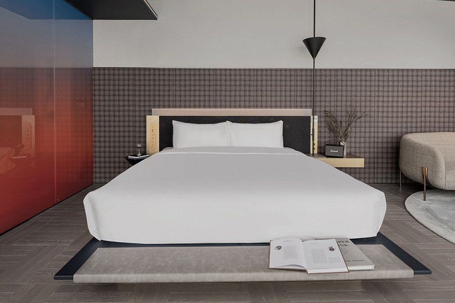 Modern - style hotel furniture sets, showcasing bedroom, living, dining & lounge areas. Sleek designs for upscale hospitality spaces.